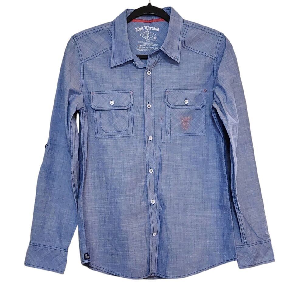 Epic Threads Men's Blue Chambray Button Down Shirt XL